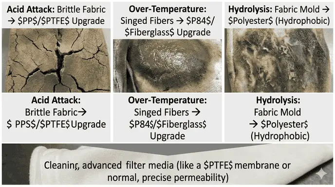 Damaged filter bags chemical thermal attack ptfe upgrade