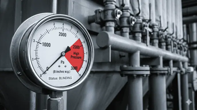 Dust collector differential pressure gauge blinding