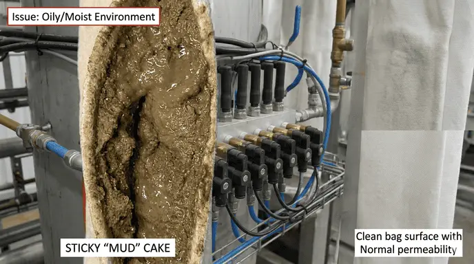 Frequent pulse jet cleaning sticky mud cake