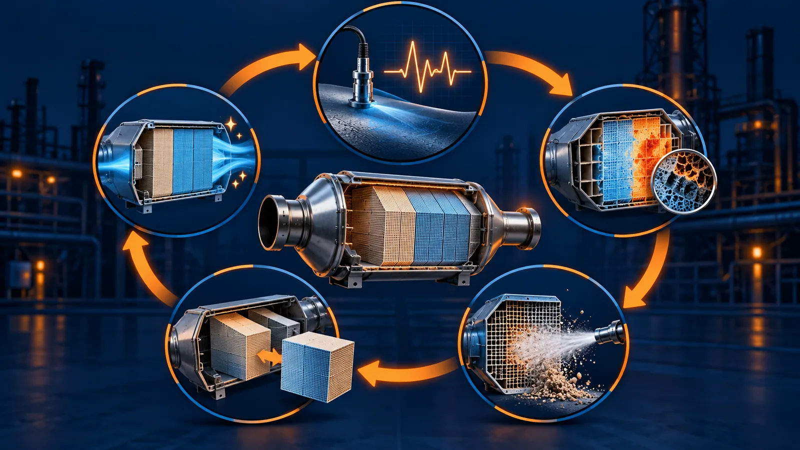 SCR catalyst lifecycle workflow from monitoring through diagnostics regeneration or replacement